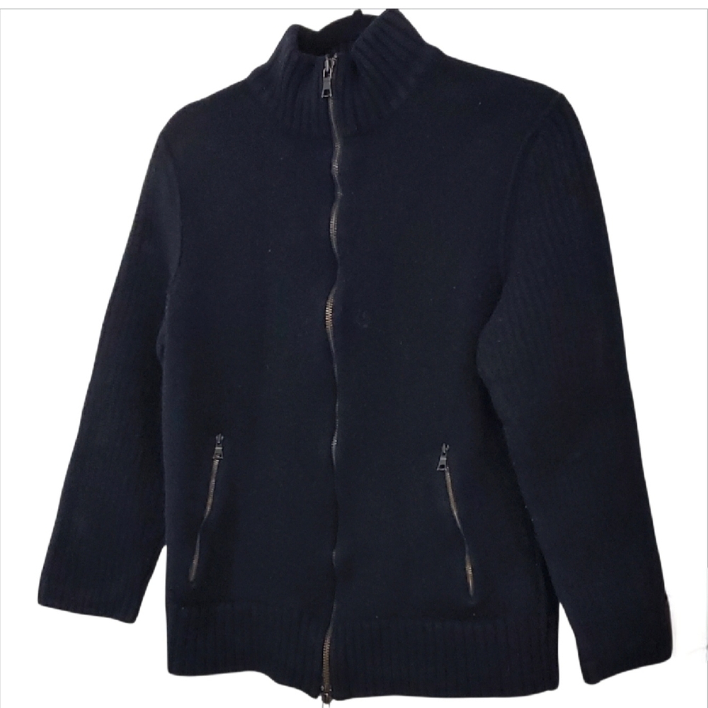 Banana Republic Classic Full-Zip Knit Jacket - Navy Blue Sz M 100% Wool